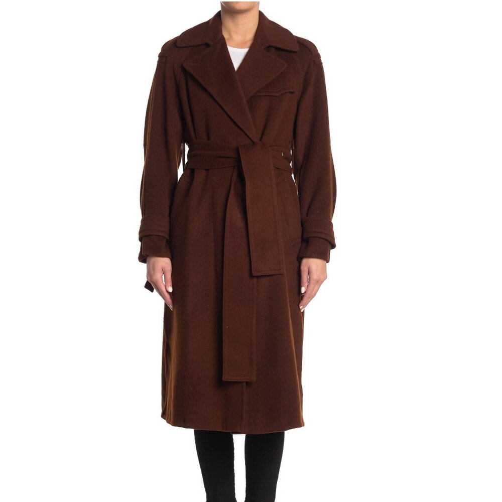Vince Small Soft Wool Blend Trench Coat, Oversized Silhouette Belted